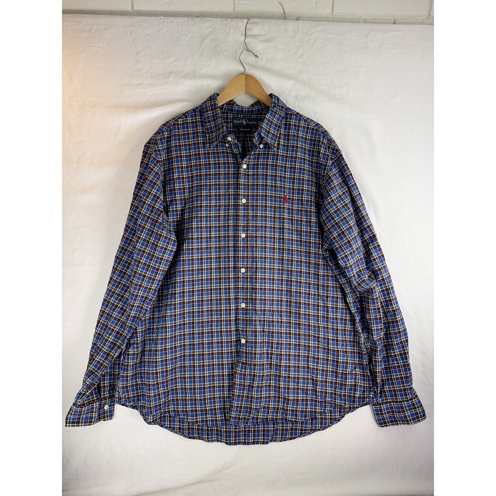 Ralph Lauren Shirt Mens 2XL Plaid Custom Fit Button Down Long‎ Sleeve